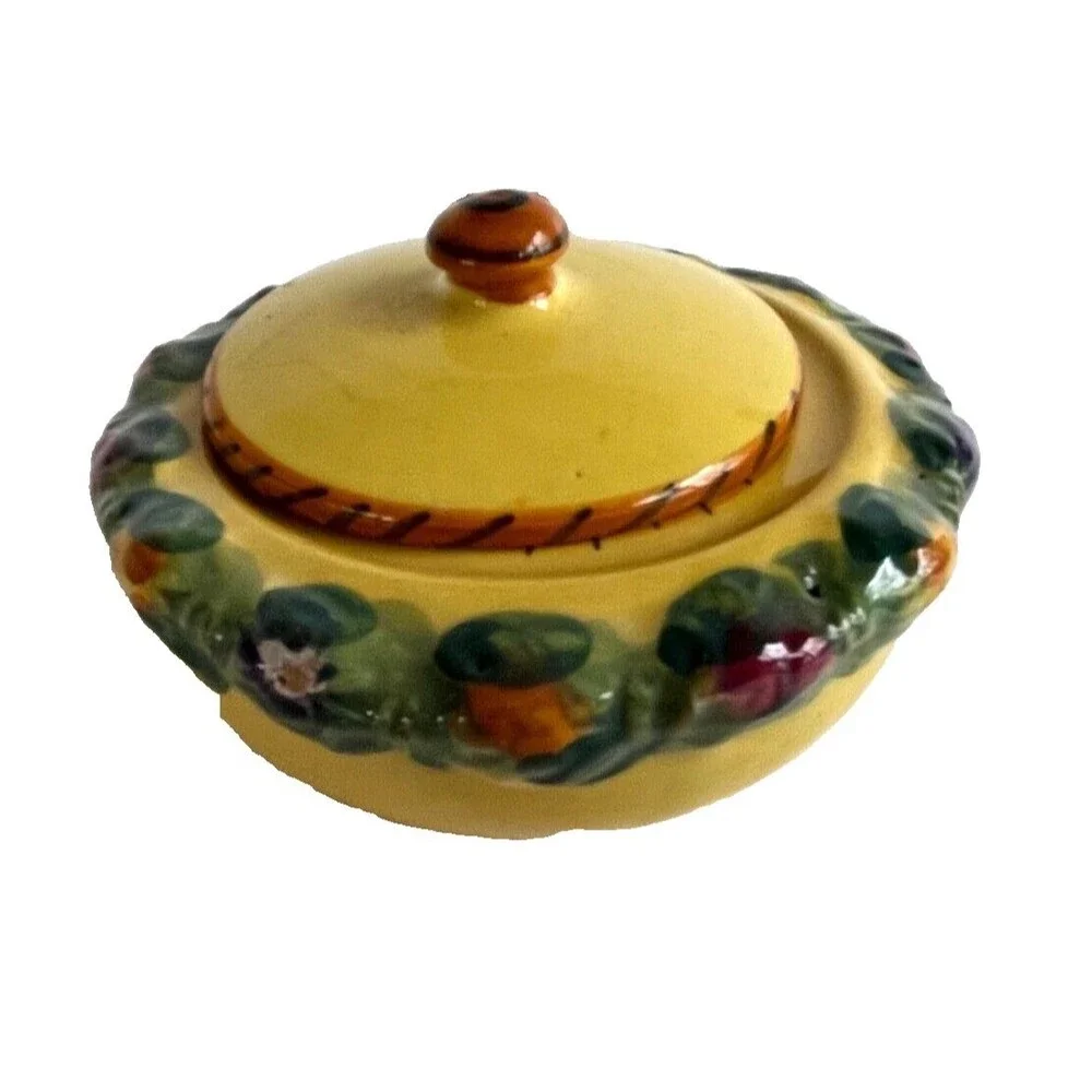 Vtg BITOSSI Italy Della Robbia Coffee Set Cups Saucers Sugar Hand Painted Yellow